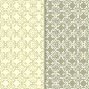 Zeytin yeşili ve bej çiçek arka planlar. Tekstil ve duvar kağıtları için dikişsiz desen seti