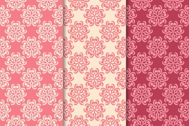 Kırmızı çiçekli süsler kümesi. Kiraz pembe dikey Dikişsiz desen. Duvar kağıdı arka plan