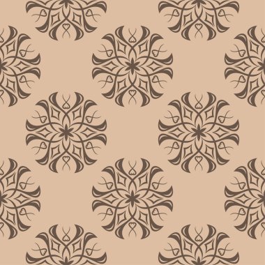 Bej renkli arka plan üzerinde kahverengi çiçek süsleme. Tekstil ve duvar kağıtları için seamless modeli