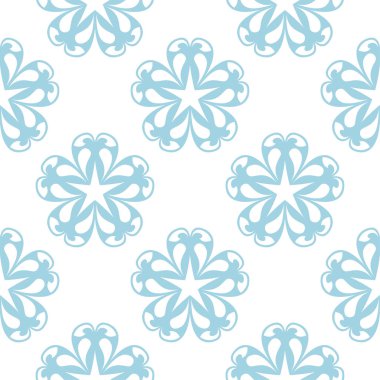 Beyaz zemin üzerine mavi çiçek süsleme. Tekstil ve duvar kağıtları için seamless modeli