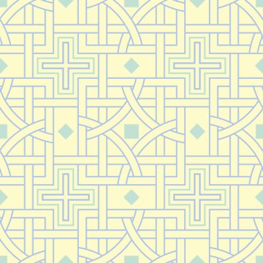 Geometrik seamless modeli. Bej renkli arka plan duvar kağıtları, Tekstil ve kumaş için mavi ve yeşil öğeleri ile