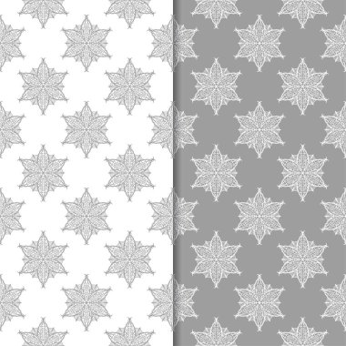 Beyaz ve gri çiçek arka planlar. Tekstil ve duvar kağıtları için dikişsiz desen seti