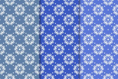 Çiçek desenleri kümesi. Mavi dikey Dikişsiz desen. Duvar kağıdı arka plan
