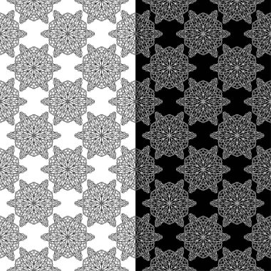 Siyah ve beyaz çiçek arka planlar. Tekstil ve duvar kağıtları için dikişsiz desen seti