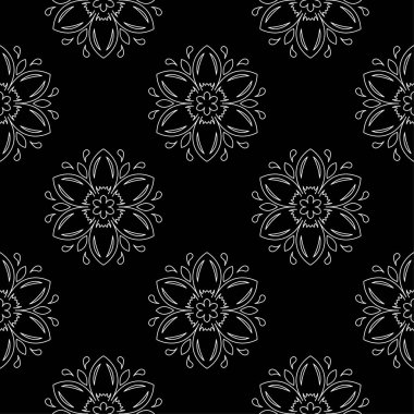 Siyah ve beyaz çiçek süsleme. Tekstil ve duvar kağıtları için seamless modeli
