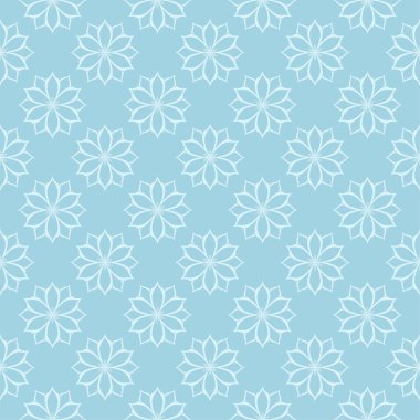 Mavi zemin üzerine beyaz çiçek desenli. Tekstil ve duvar kağıtları için sorunsuz süsleme