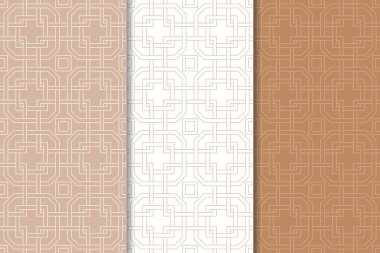 Kahverengi ve beyaz geometrik süsler. Web, Tekstil ve duvar kağıtları için dikişsiz desen seti