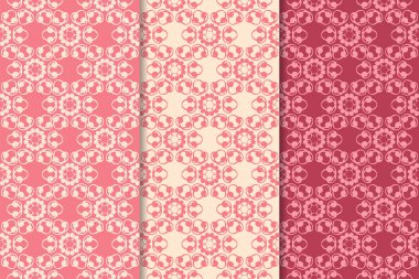 Kırmızı çiçekli süsler kümesi. Kiraz pembe dikey Dikişsiz desen. Duvar kağıdı arka plan