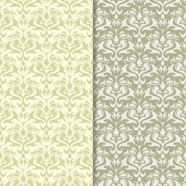 Zeytin yeşili çiçek arka planlar. Tekstil ve duvar kağıtları için dikişsiz desen seti