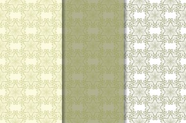 Zeytin yeşili çiçek arka planlar. Tekstil ve duvar kağıtları için dikişsiz desen seti