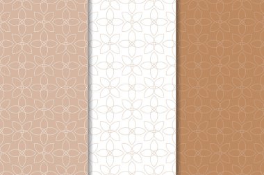 Kahverengi ve beyaz geometrik süsler. Web, Tekstil ve duvar kağıtları için dikişsiz desen seti