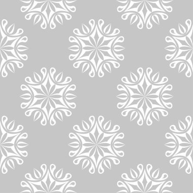 Gri arka plan üzerinde beyaz çiçek süsleme. Tekstil ve duvar kağıtları için seamless modeli