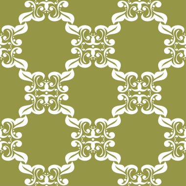 Zeytin yeşil zemin üzerine beyaz çiçek süsleme. Tekstil ve duvar kağıtları için seamless modeli