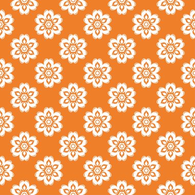 Turuncu zemin üzerine beyaz çiçek süsleme. Tekstil ve duvar kağıtları için seamless modeli