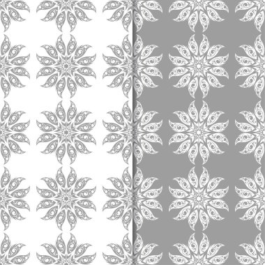 Beyaz ve gri arka plan çiçek kümesi. Tekstil ve duvar kağıtları için dikişsiz desen