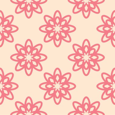 Bej renkli arka plan üzerinde kırmızı çiçekli süs. Tekstil ve duvar kağıdı için seamless modeli