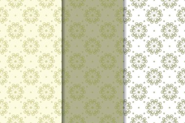 Zeytin yeşili çiçek desenleri. Tekstil ve duvar kağıtları için dikişsiz desen seti