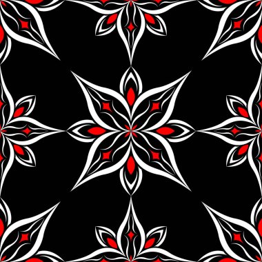 Çiçek seamless modeli. Siyah kırmızı beyaz bir arka plan duvar kağıtları, Tekstil ve kumaş için