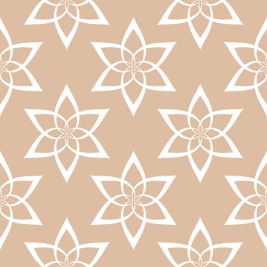 Bej renkli arka plan üzerinde beyaz çiçek süs tasarım. Tekstil ve duvar kağıtları için seamless modeli
