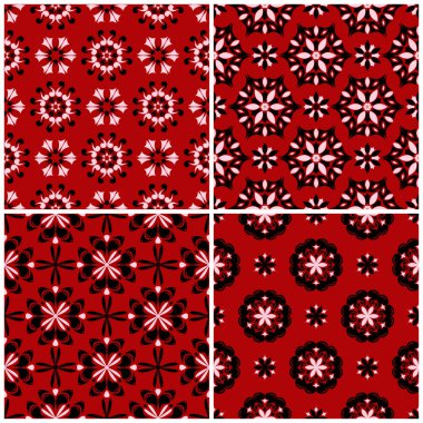 Kırmızı sorunsuz arka plan duvar kağıtları, Tekstil ve kumaş için siyah ve beyaz çiçek desenleri ile