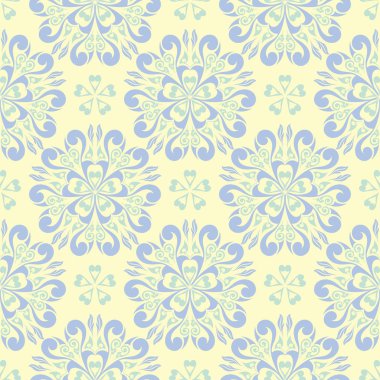 Çiçek sorunsuz arka plan. Mavi ve yeşil çiçek deseni üzerinde bej zemin, duvar kağıtları, Tekstil ve kumaş için