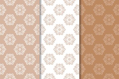 Kahverengi çiçek süsler. Tekstil ve duvar kağıtları için dikey Dikişsiz desen seti
