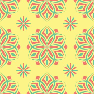 Sarı çiçek seamless modeli. Renkli arka plan duvar kağıtları, Tekstil ve kumaş için pembe ve yeşil çiçek tasarım ile