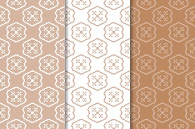 Web, Tekstil ve duvar kağıtları için dikişsiz desen kahverengi ve beyaz geometrik dizi