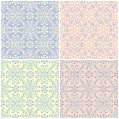 Soluk renkli kesintisiz arka plan duvar kağıtları, Tekstil ve kumaş çiçek desenleri ile set