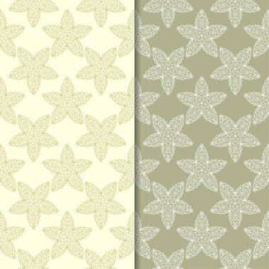 Zeytin yeşili çiçek süs arka planlar. Tekstil ve duvar kağıtları için dikişsiz desen seti