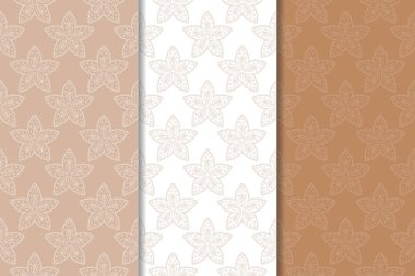 Kahverengi çiçek arka planlar. Tekstil ve duvar kağıtları için dikişsiz desen seti