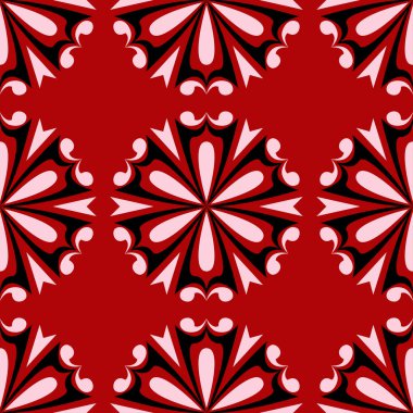 Siyah ve beyaz çiçek tasarım ile kırmızı seamless modeli. Duvar kağıdı arka plan