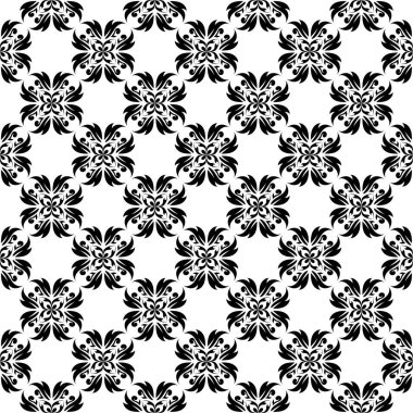 Beyaz arka planda siyah çiçek süsleme. Tekstil ve duvar kağıtları için seamless modeli