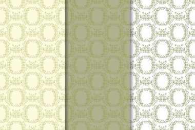 Zeytin yeşili çiçek arka planlar. Tekstil ve duvar kağıtları için dikişsiz desen seti