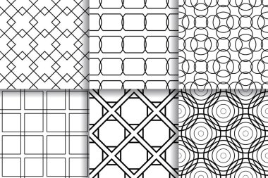 Kesintisiz geometrik desenler. Tekstil, kumaş veya duvar kağıtları için koleksiyon siyah ve beyaz arka plan