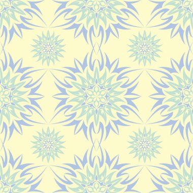 Çiçek desenli sorunsuz arka plan. Bej renkli arka plan duvar kağıtları, Tekstil ve kumaş için mavi ve yeşil ışık çiçek öğeleri ile