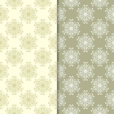 Zeytin yeşili çiçek desenleri. Tekstil ve duvar kağıtları için dikişsiz desen seti