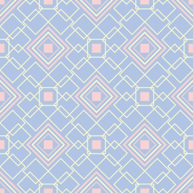 Mavi geometrik seamless modeli. Arka plan bej ve pembe öğeler duvar kağıtları, Tekstil ve kumaş için