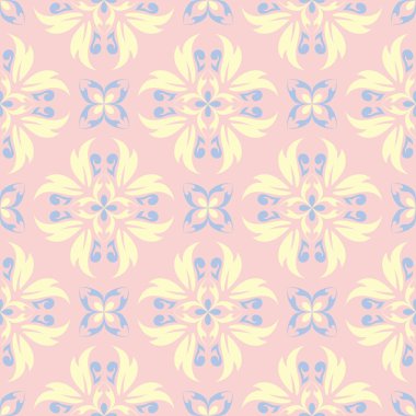 Çiçek seamless modeli. Soluk pembe arka plan duvar kağıtları, Tekstil ve kumaş için ışık mavi ve sarı çiçek öğeleri