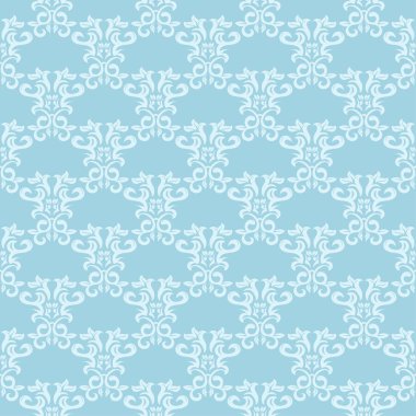 Mavi zemin üzerine beyaz çiçek tasarım. Tekstil ve duvar kağıtları için sorunsuz süsleme