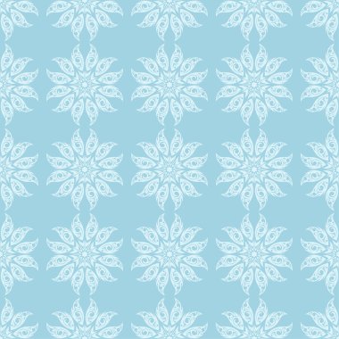 Beyaz ve mavi çiçek desenli. Tekstil ve duvar kağıtları için sorunsuz süsleme