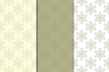 Zeytin yeşili çiçek desenleri. Tekstil ve duvar kağıtları için dikişsiz desen seti