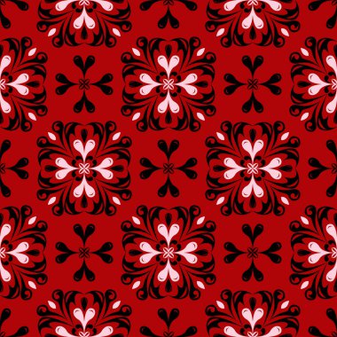 Çiçek seamless modeli. Duvar kağıtları ve Tekstil için kırmızı zemin üzerine siyah ve beyaz tasarım