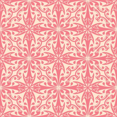 Bej renkli arka plan üzerinde kırmızı çiçekler. Tekstil ve duvar kağıtları için süs seamless modeli