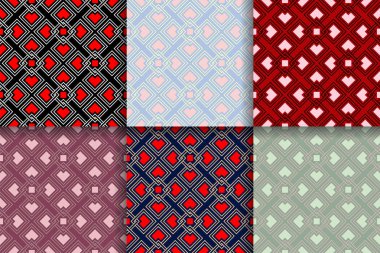 Kesintisiz geometrik desenler. Tekstil, kumaş veya duvar kağıtları için renkli arka planlar topluluğu