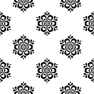 Siyah ve beyaz çiçek süsleme. Tekstil ve duvar kağıtları için seamless modeli