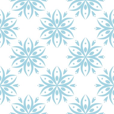 Beyaz zemin üzerine mavi çiçek süsleme. Tekstil ve duvar kağıtları için seamless modeli