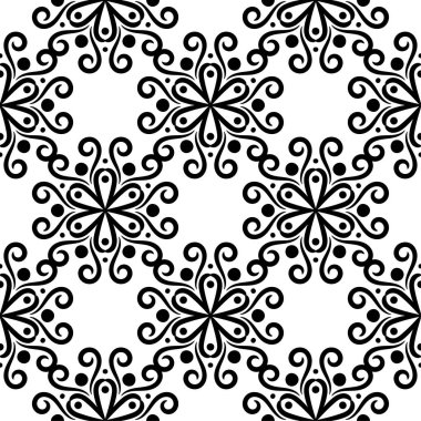 Beyaz arka planda siyah çiçek süsleme. Tekstil ve duvar kağıtları için seamless modeli