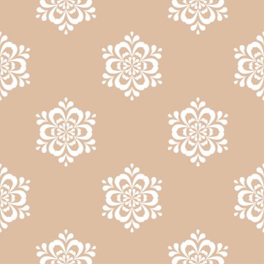 Bej ve beyaz çiçek süsleme. Tekstil ve duvar kağıtları için seamless modeli