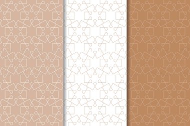 Kahverengi ve beyaz geometrik süsler. Web, Tekstil ve duvar kağıtları için dikişsiz desen seti